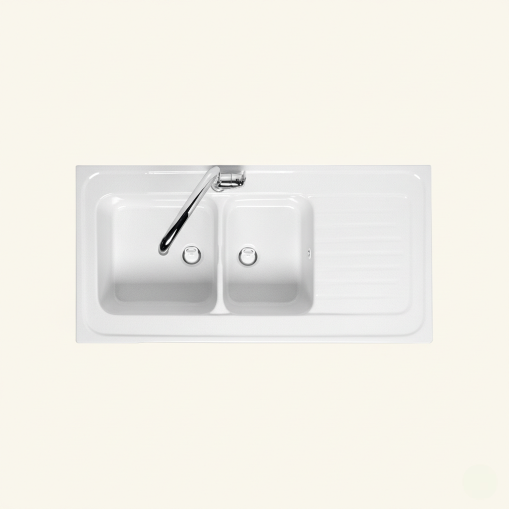 Evier céramique blanc Ewi IRÈNE à poser 2 bacs 1 égouttoir