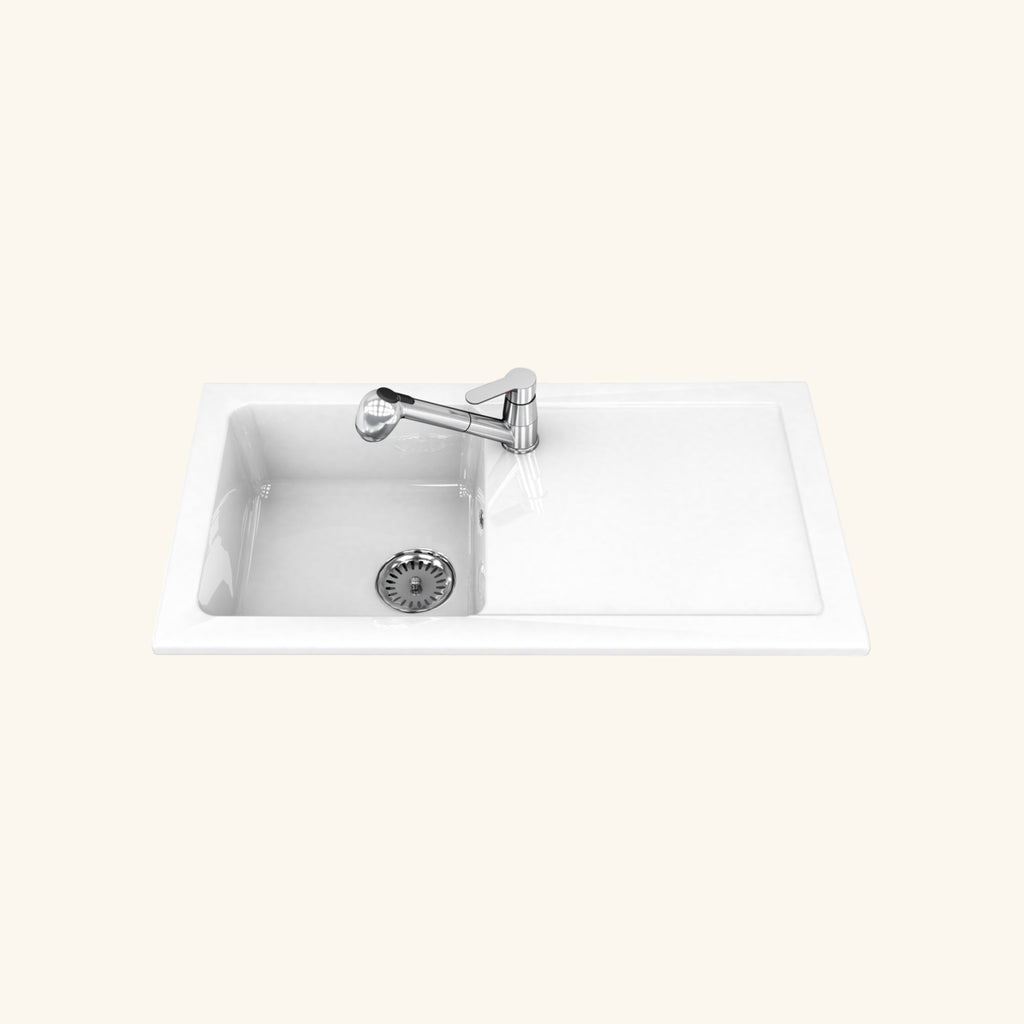 Evier céramique blanc Ewi VICTOIRE 1 bac 1 égouttoir