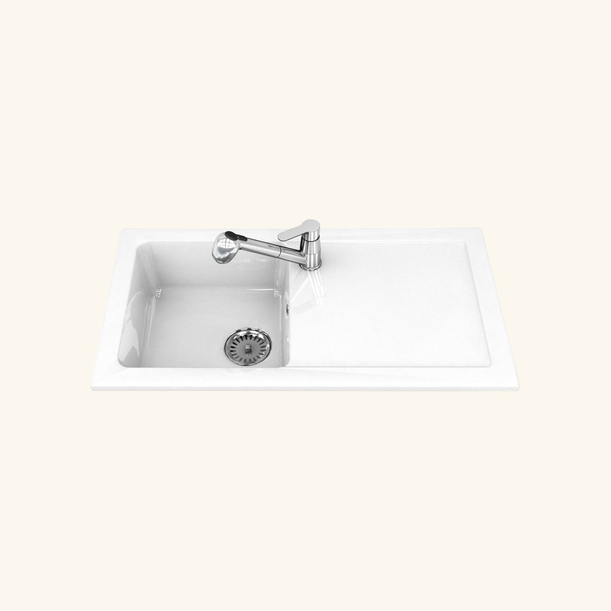 Evier céramique blanc Ewi VICTOIRE 1 bac 1 égouttoir