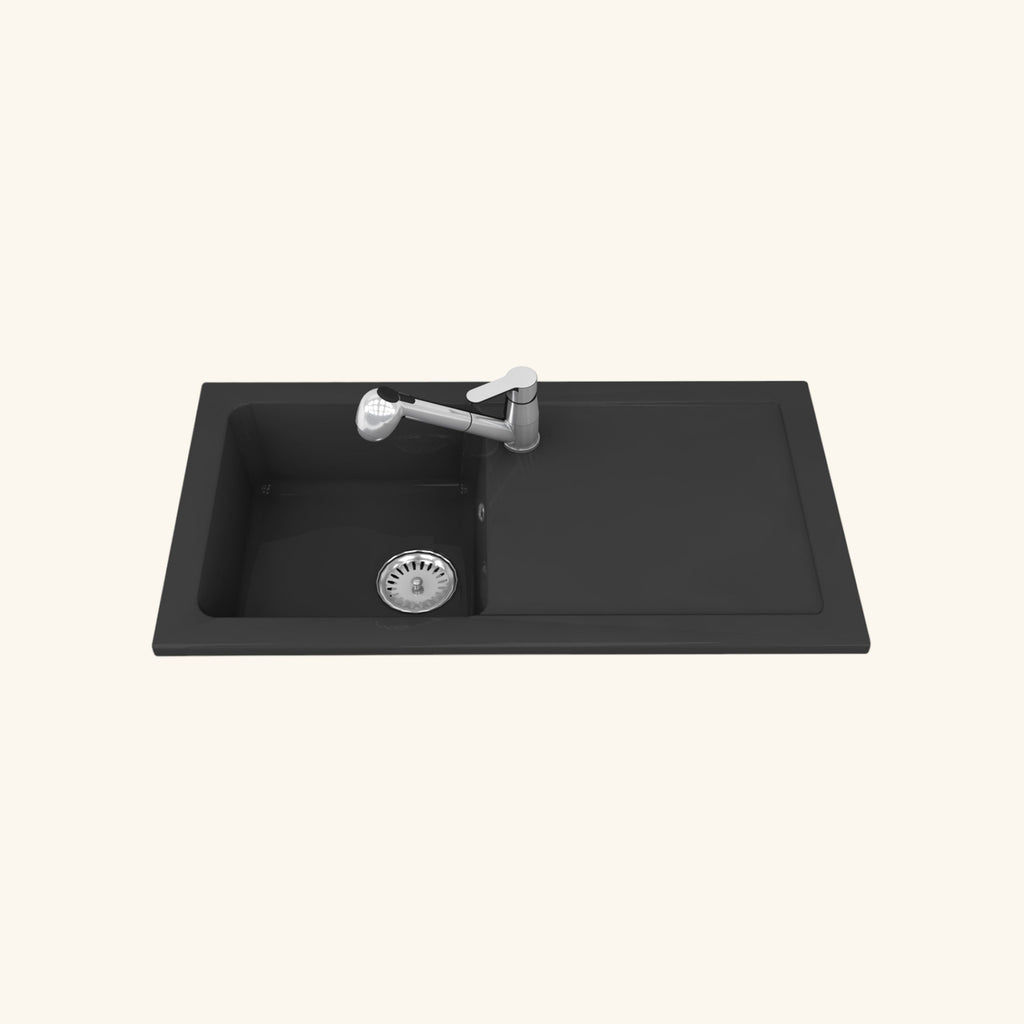 Evier céramique noir mat Ewi VICTOIRE 1 bac 1 égouttoir