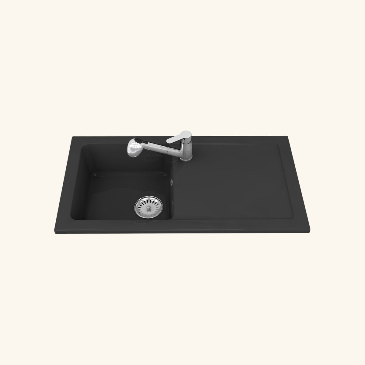 Evier céramique noir mat Ewi VICTOIRE 1 bac 1 égouttoir