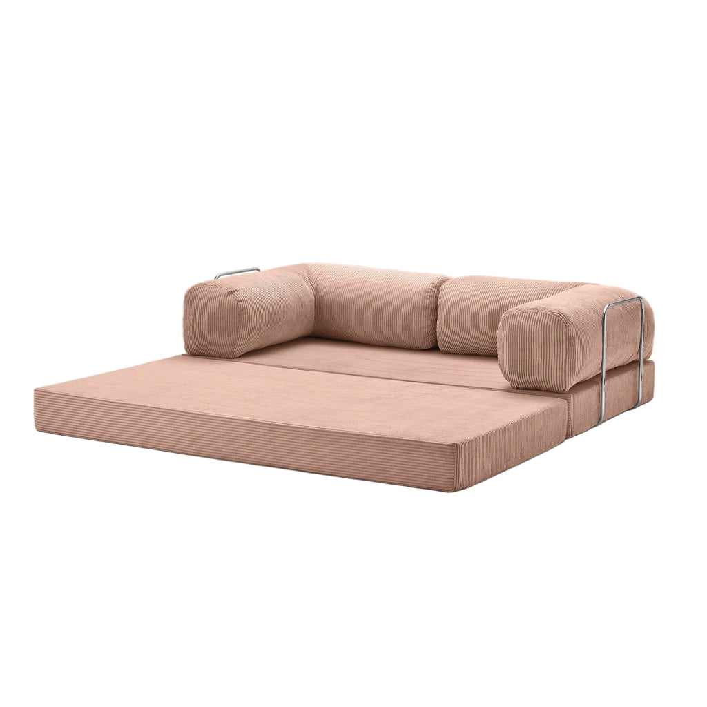 Canapé lit modulable ZENORA rose poudré design épuré, convertible 200x100cm.