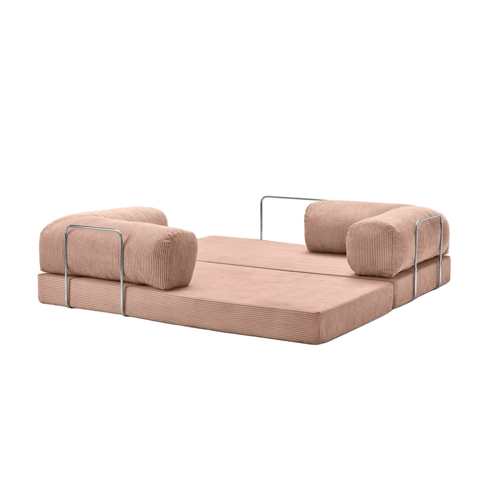 Canapé lit modulable ZENORA rose poudré design épuré, convertible 200x100cm.