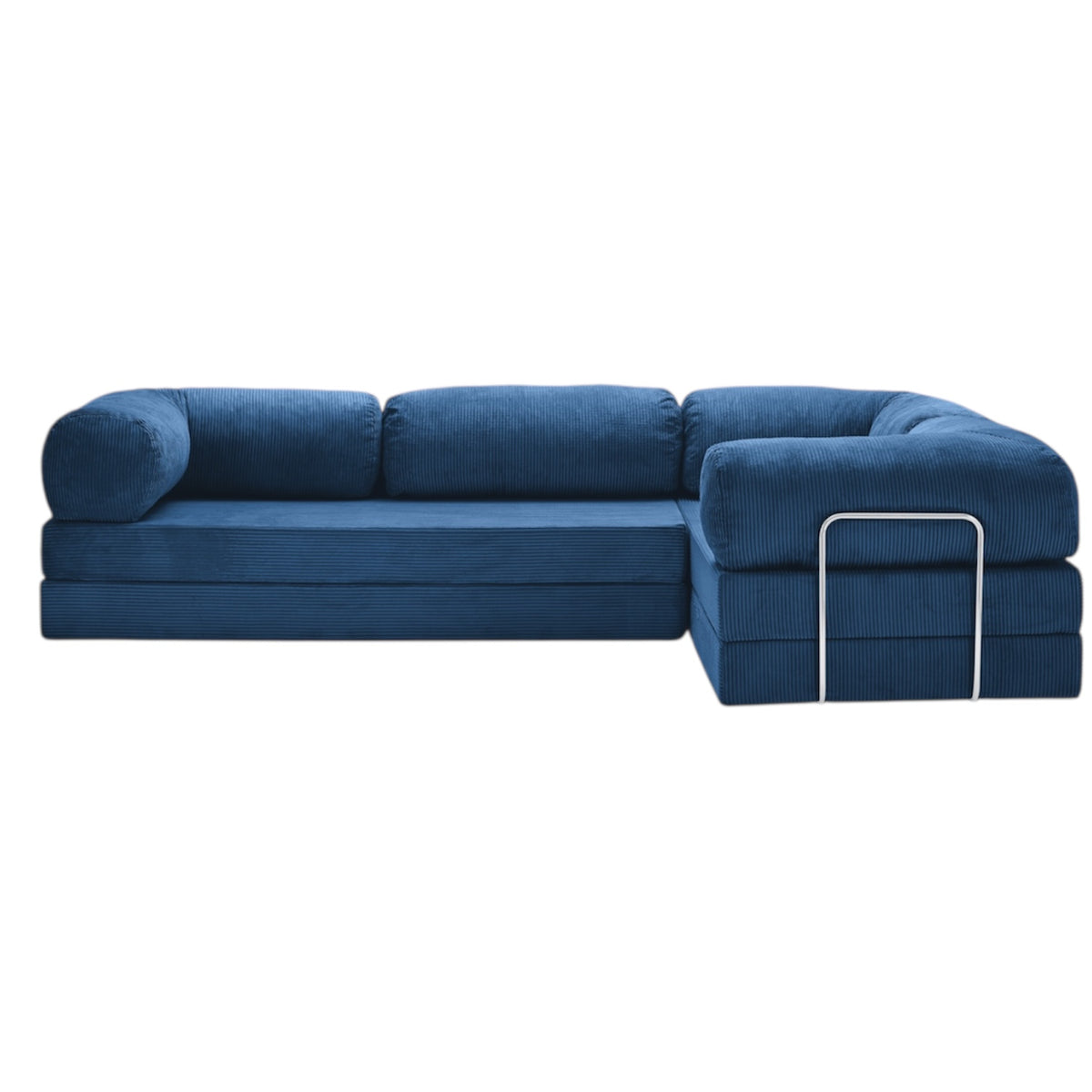 Canapé d'angle modulable ZENORA bleu en velours côtelé, convertible 