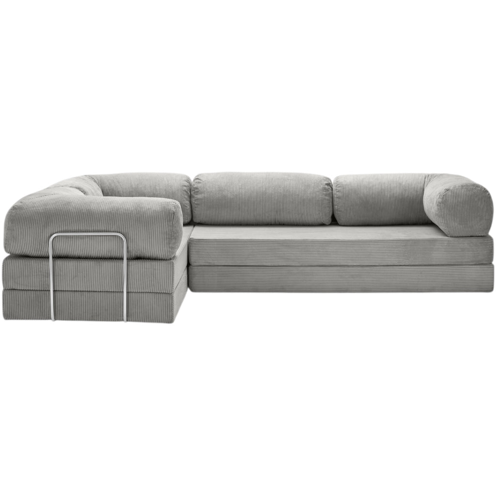 Canapé d'angle modulable ZENORA gris en velours côtelé, convertible 