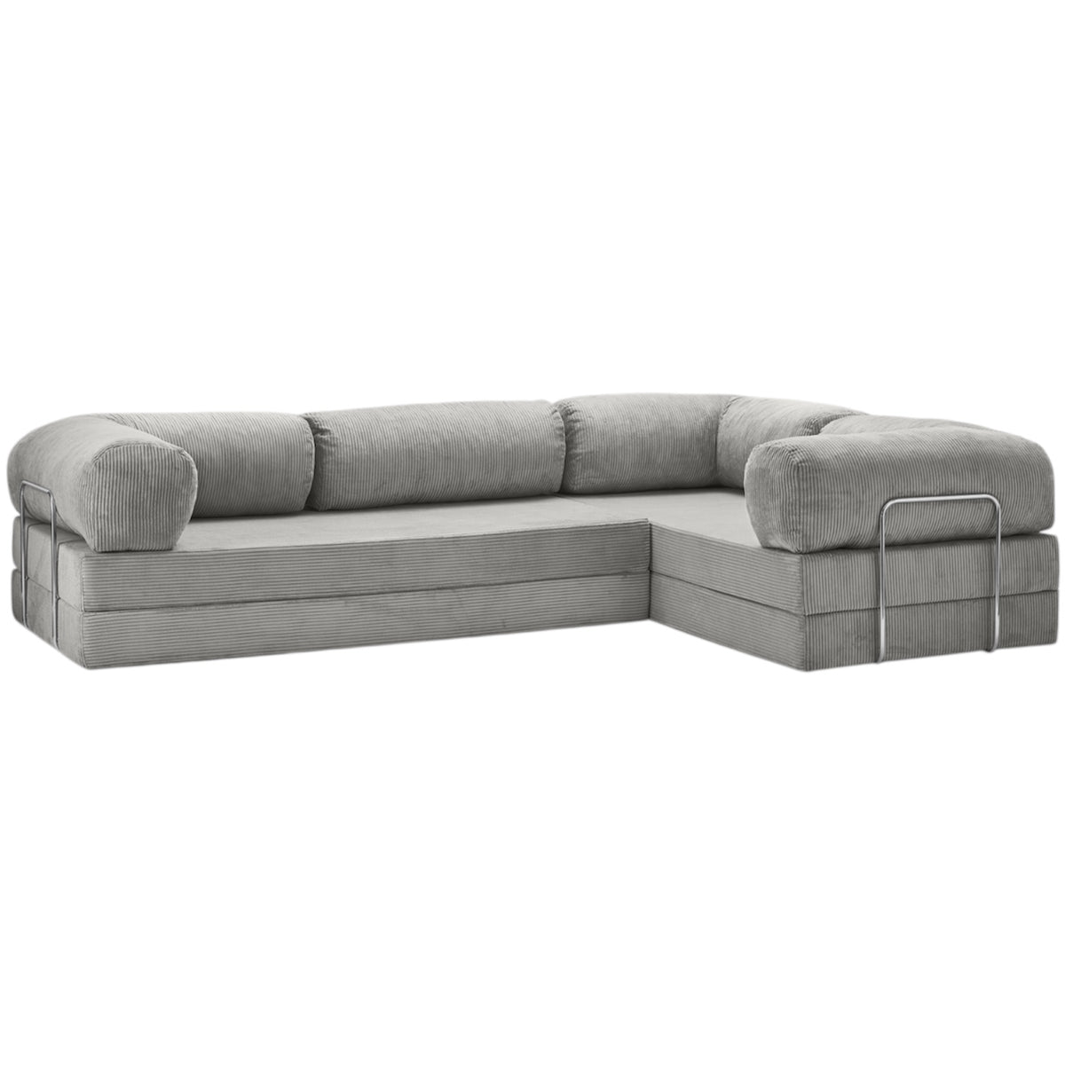 Canapé d'angle modulable ZENORA gris en velours côtelé, convertible 