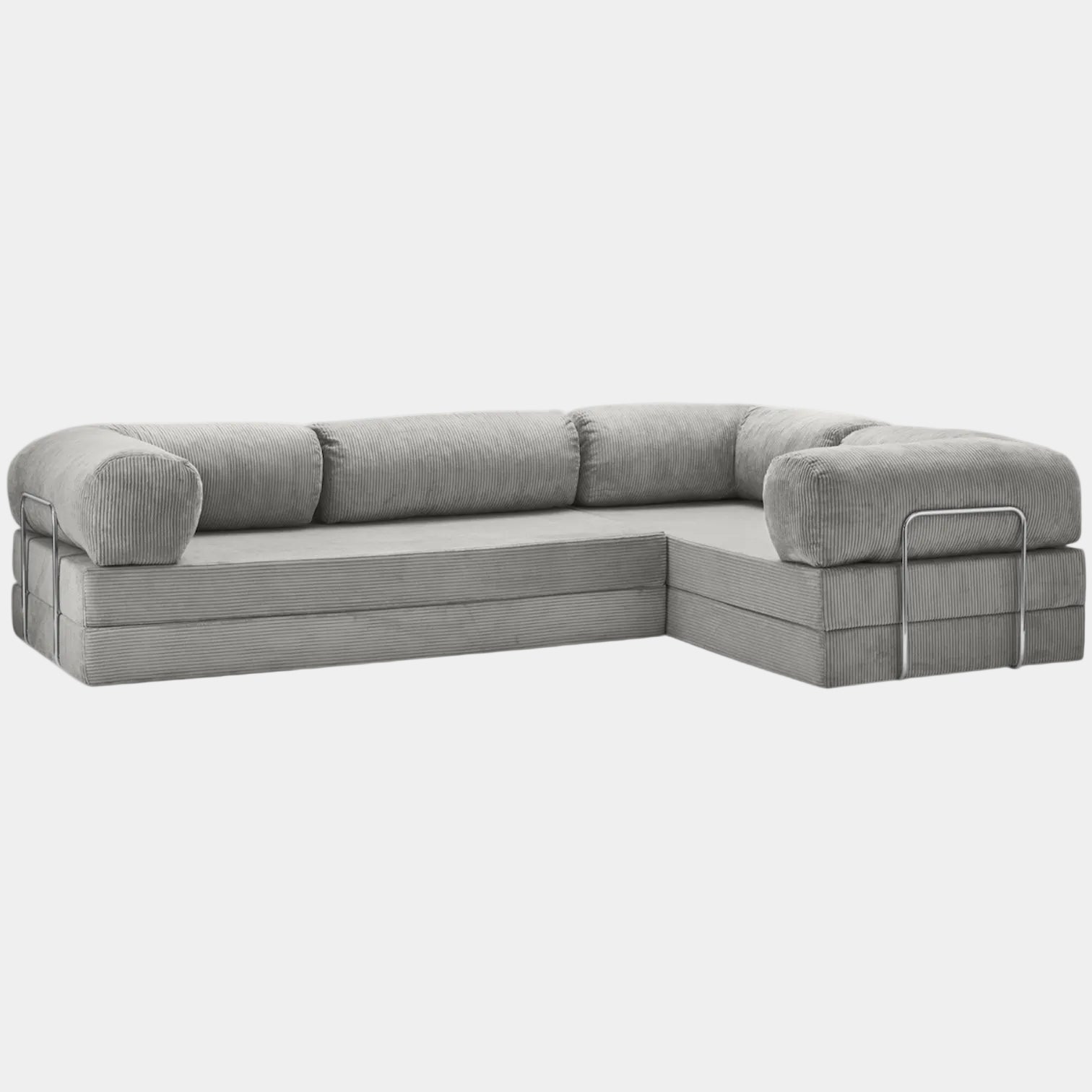 Canapé Lit d'Angle ZENORA | Velours Côtelé & Modulable | Gris