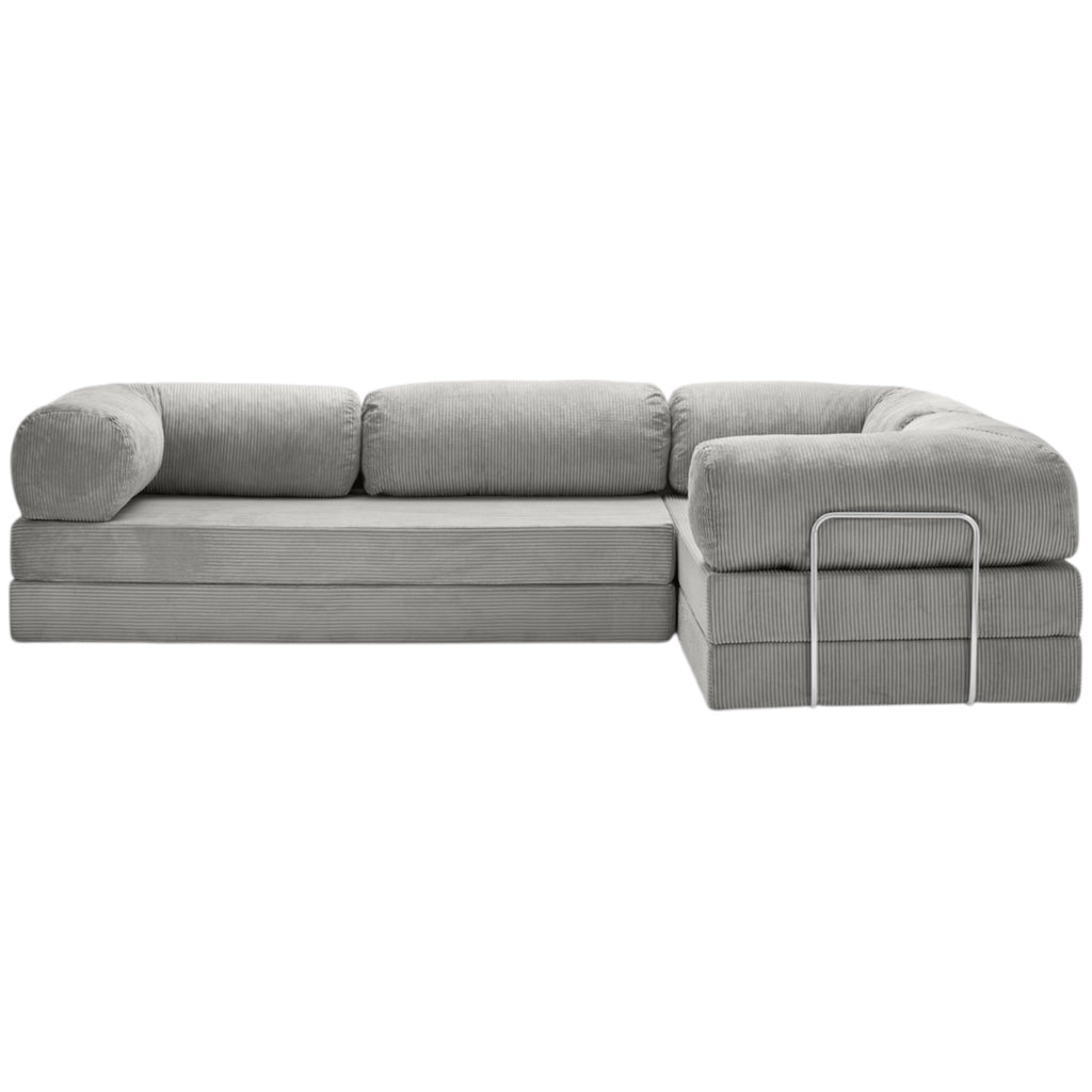 Canapé d'angle modulable ZENORA gris en velours côtelé, convertible 