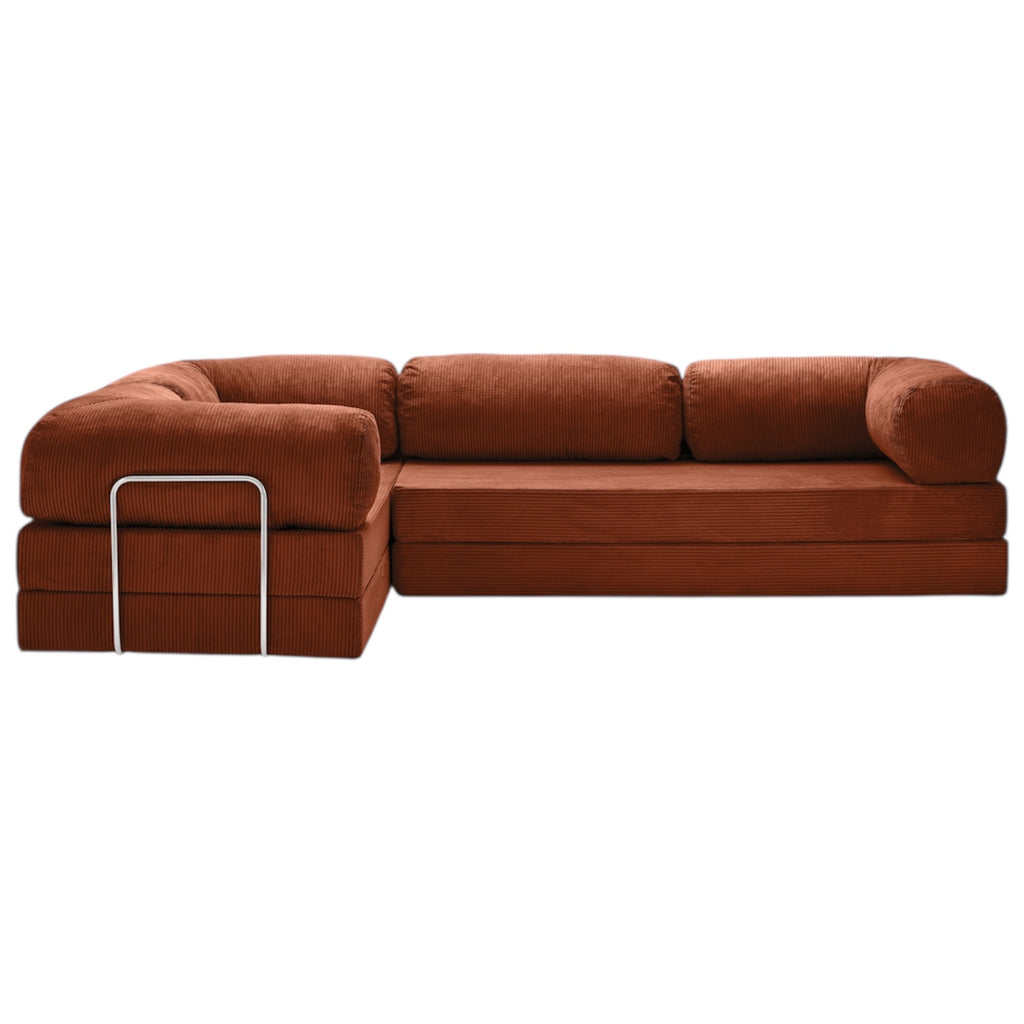 Canapé d'angle modulable ZENORA marron en velours côtelé, convertible 