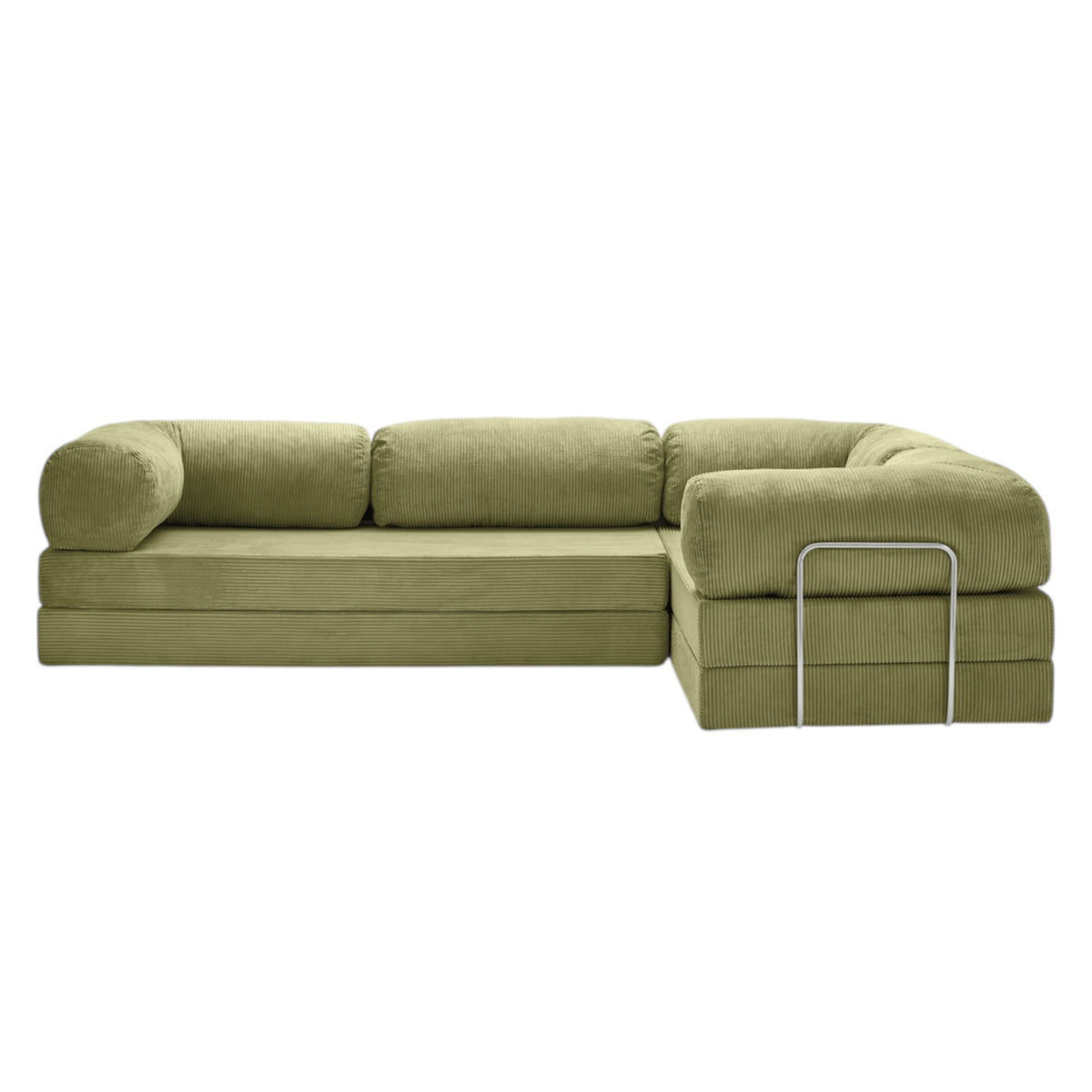 Canapé d'angle modulable ZENORA olive en velours côtelé, convertible 