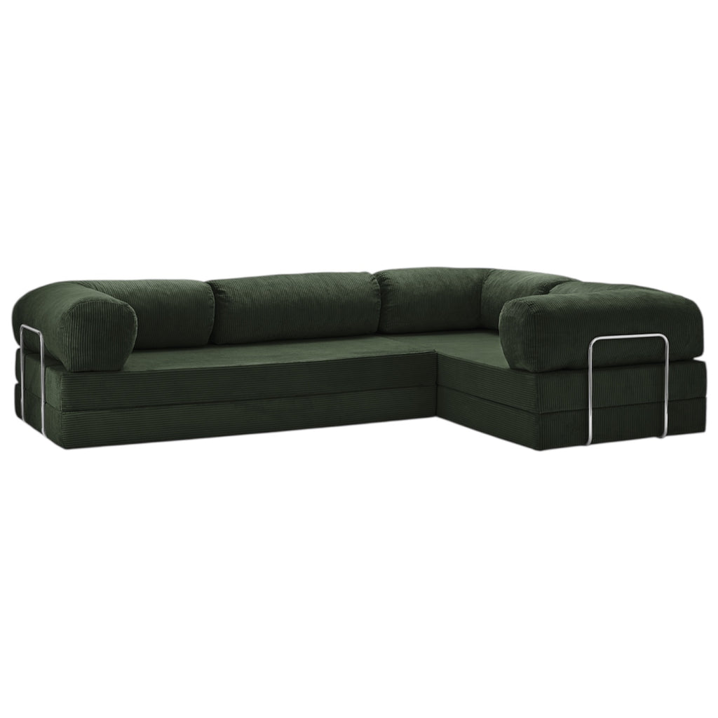 Canapé d'angle modulable ZENORA vert en velours côtelé, convertible 