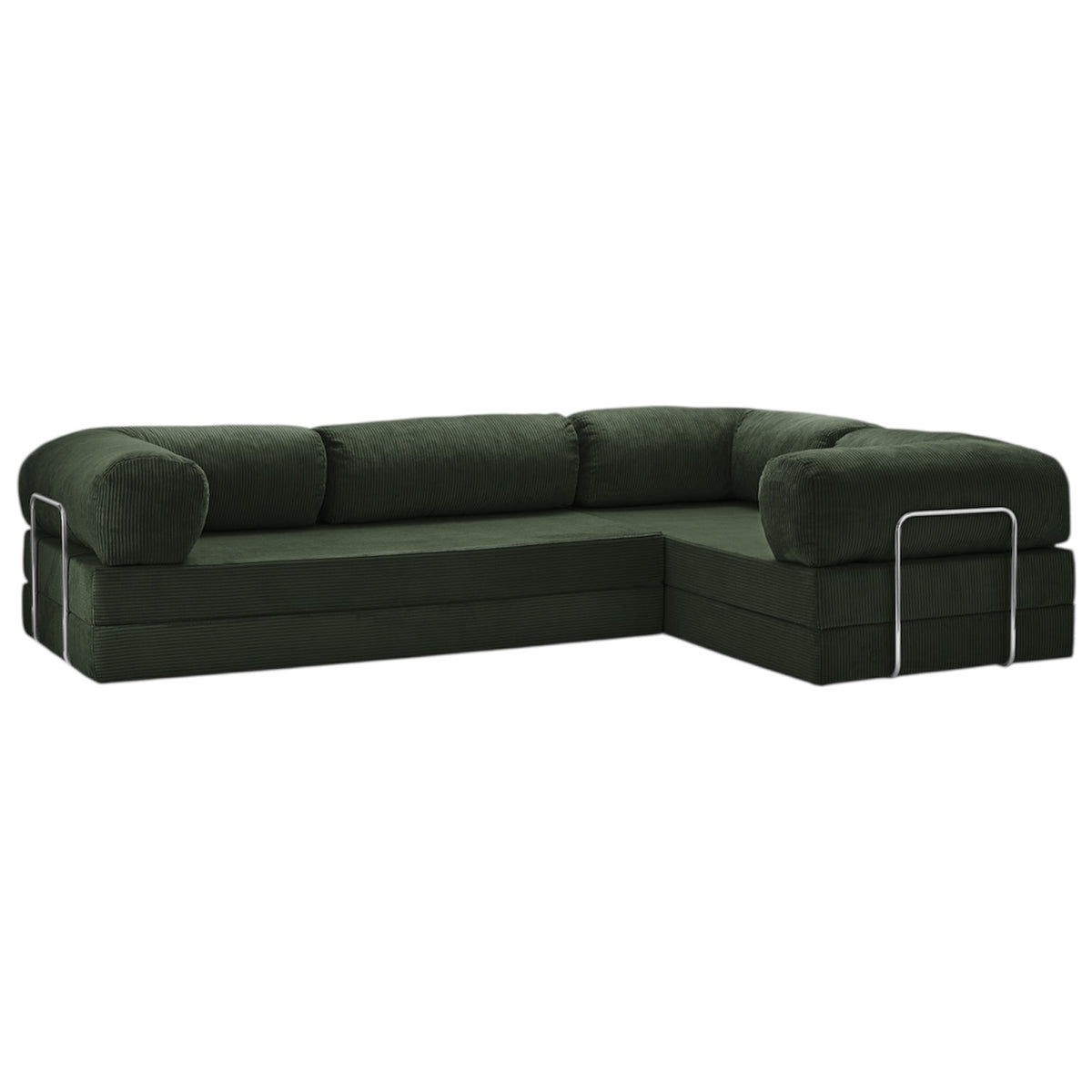 Canapé d'angle modulable ZENORA vert en velours côtelé, convertible 