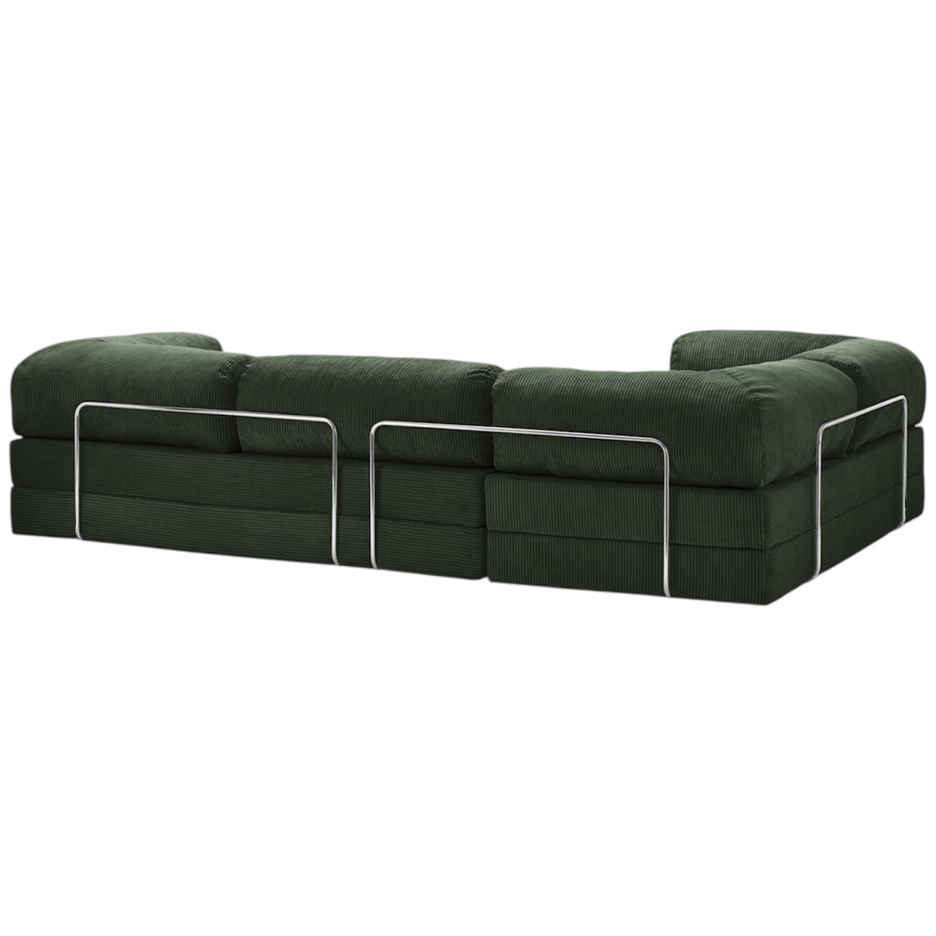 Canapé d'angle modulable ZENORA vert en velours côtelé, convertible 