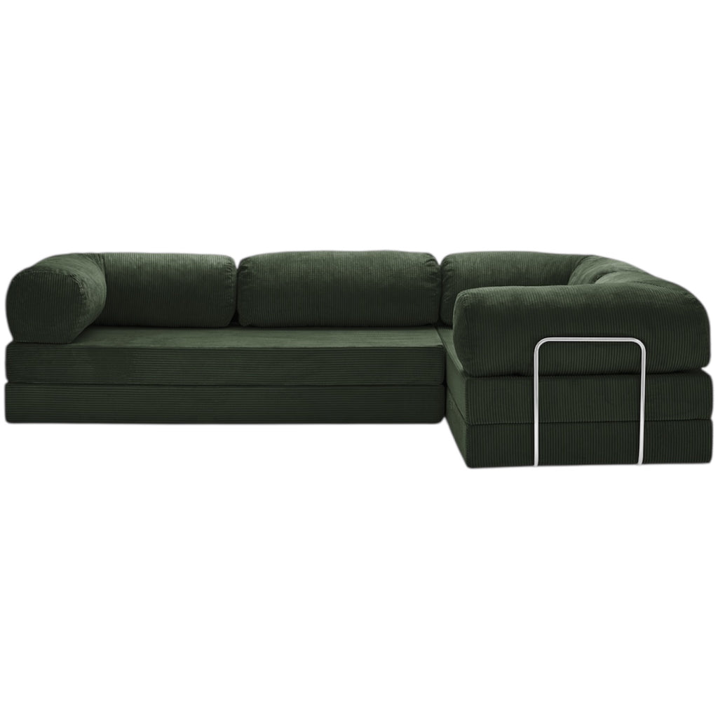 Canapé d'angle modulable ZENORA vert en velours côtelé, convertible 