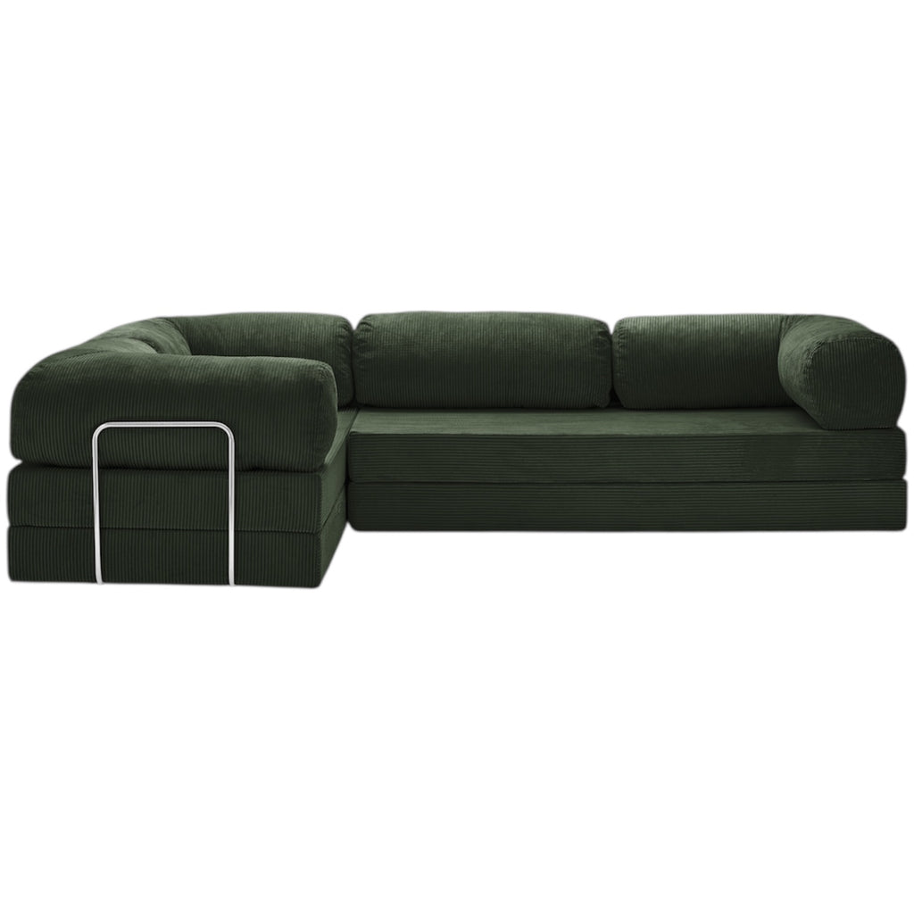Canapé d'angle modulable ZENORA vert en velours côtelé, convertible 