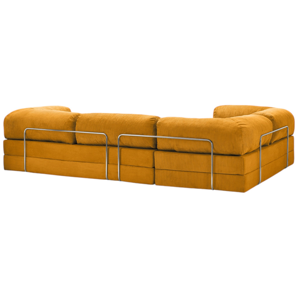 Canapé d'angle modulable ZENORA orange en velours côtelé, convertible 