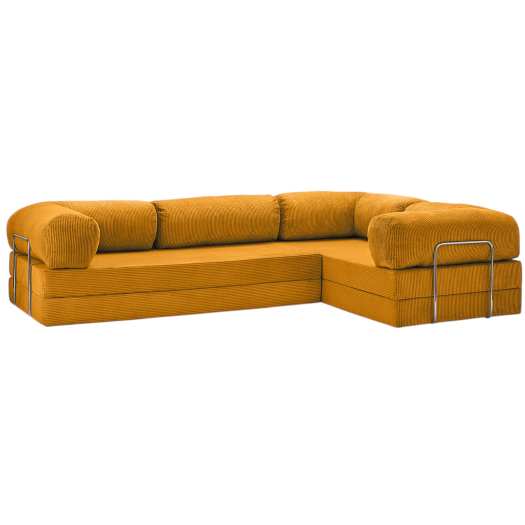 Canapé d'angle modulable ZENORA orange en velours côtelé, convertible 