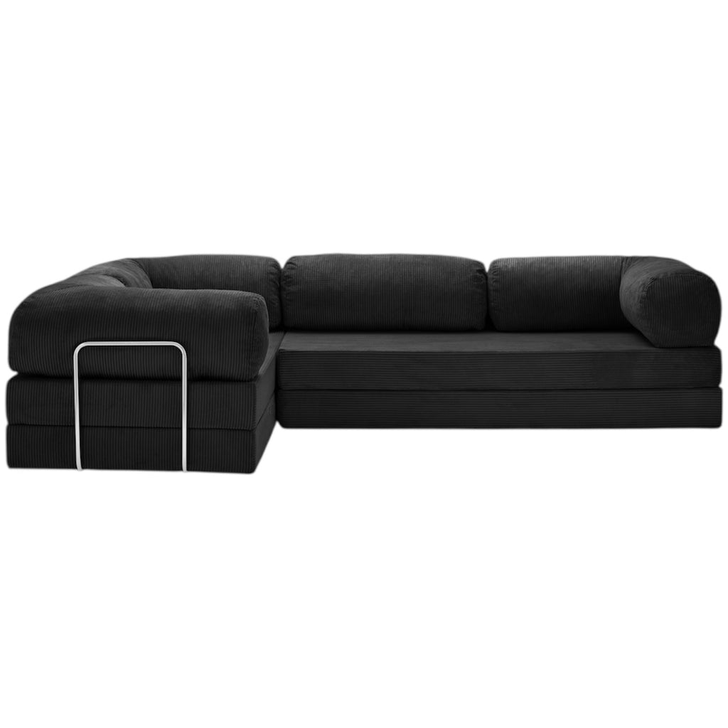 Canapé d'angle modulable ZENORA noir en velours côtelé, convertible 