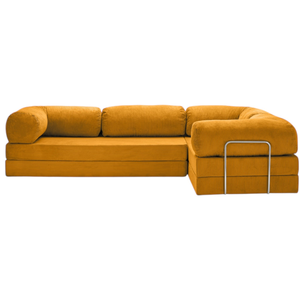 Canapé d'angle modulable ZENORA orange en velours côtelé, convertible 