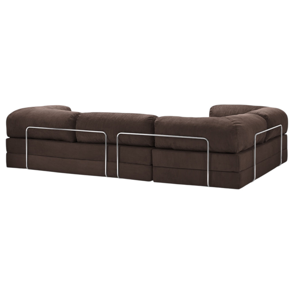 Canapé d'angle modulable ZENORA marron foncé en velours côtelé, convertible 