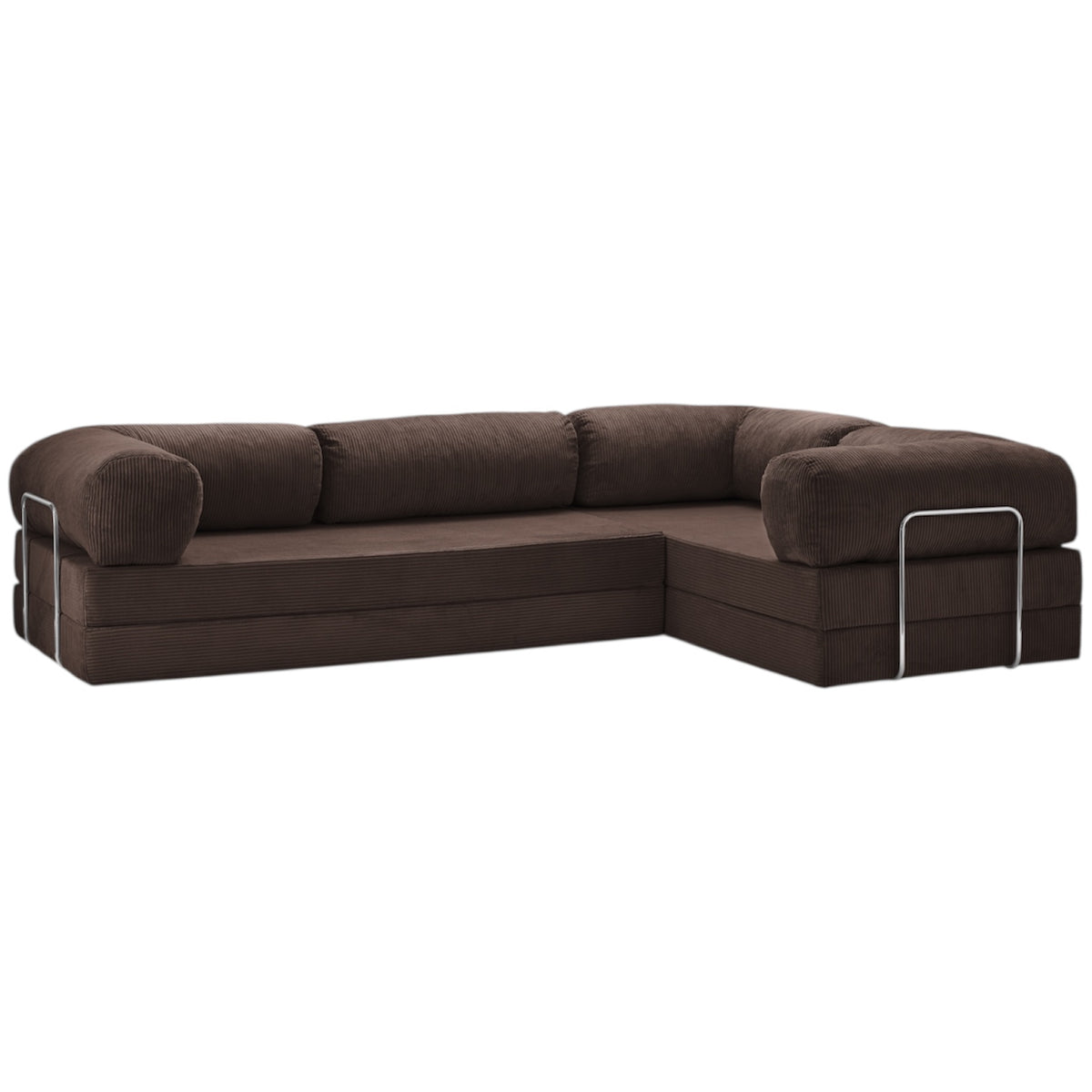 Canapé Lit d'angle modulable ZENORA marron foncé en velours côtelé, convertible 