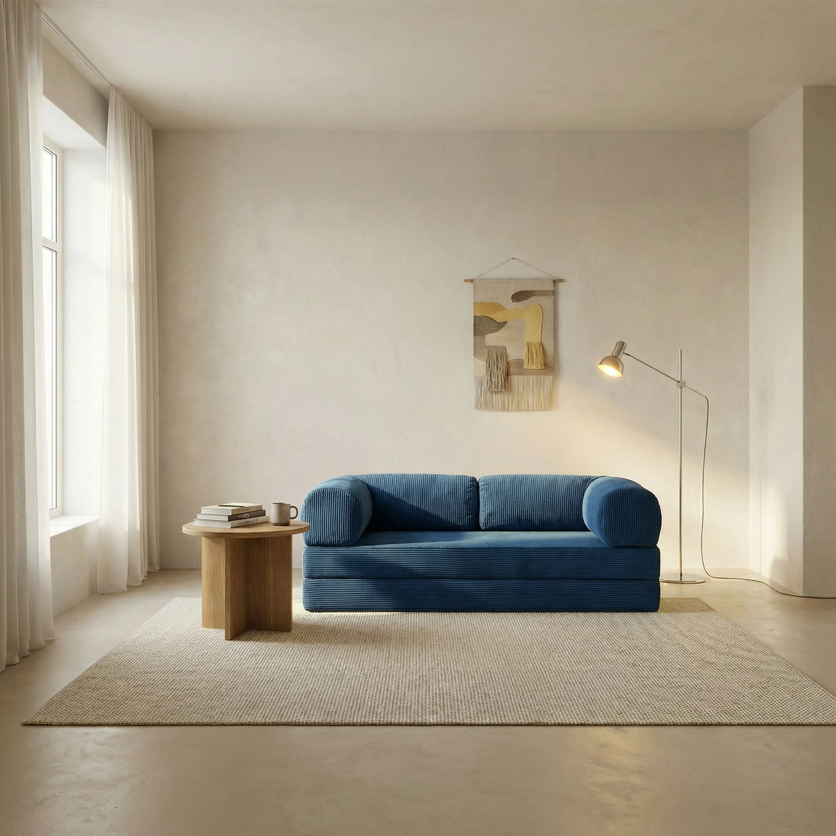 Canapé lit modulable ZENORA bleu design épuré, convertible 